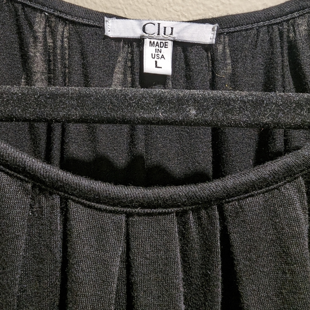 Clu Black Long Sleeve Stretchy Rayon-Cotton Midi Dress Full Bubble Hem Skirt- L - Picture 4 of 6